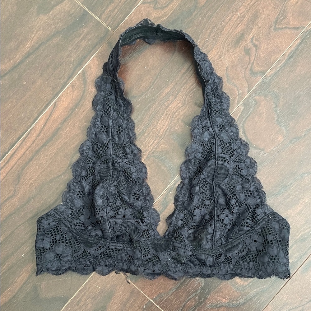 Free People Black Lace Galloon Halter Bralette